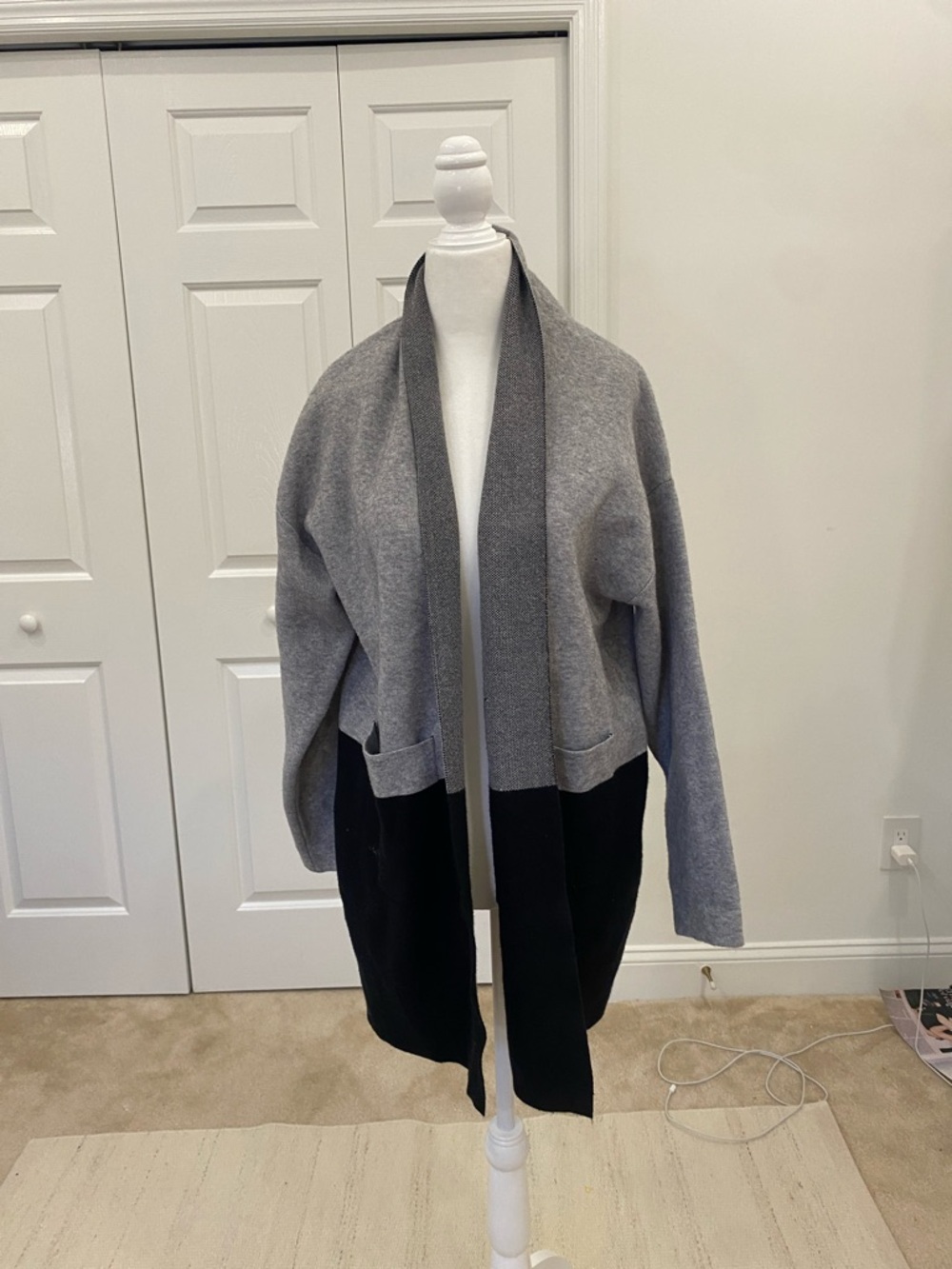 Two-Tone Gray and Black Open-Front Women's Cardigan